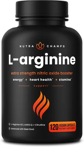 NutraChamps Suplemento de L-Arginina de 1000 mg + L-citrulina 250 mg y raíz de remolacha – Refuerzo de óxido nítrico para la salud del corazón,