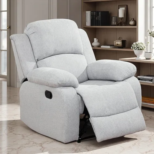 Vista 19 de Juego de Muebles para Sala de Estar, Juego de Sofá Reclinable Manual, Juegos de Sofás Reclinables de Cuero Beige con Mesa Desplegable, Sofá
