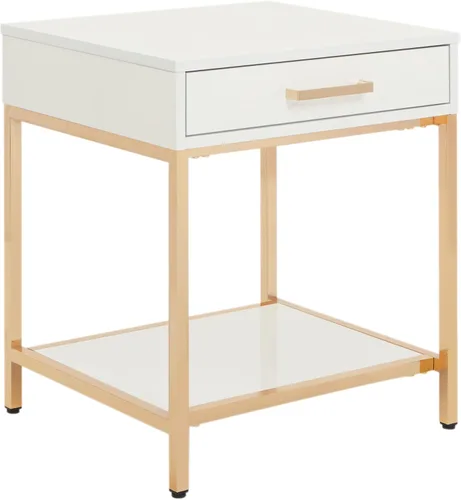 OSP Home Furnishings Mesa auxiliar moderna Alios, acabado blanco brillante y marco dorado