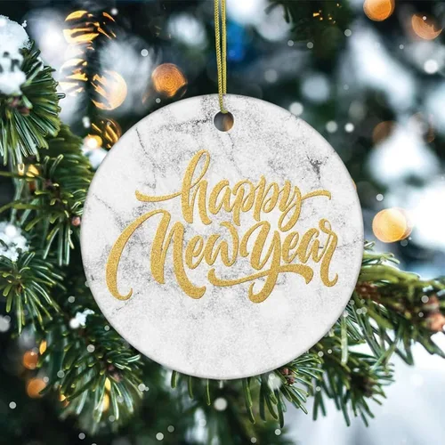 Vista 22 de Two-Side Printed Happy Holiday Ceramic Christmas Ornament, Novelty for Family Friends Kids, Marble Printed Christmas Keepsake Pendants