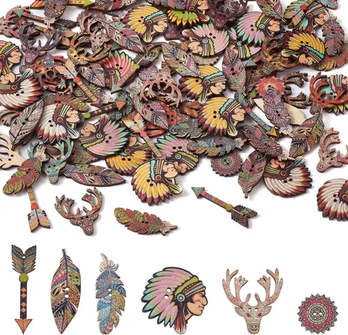 Vista 19 de KISSITTY - 160 botones de madera con temática de animales, 2 agujeros, botón de madera de animales de dibujos animados, bonitos botones decorativos