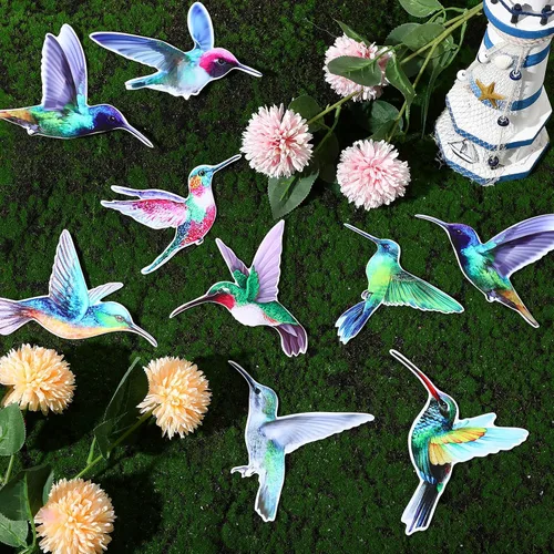 Vista 7 de 18 piezas de imanes de puerta de colibrí, pantalla de doble cara, adhesivos decorativos para ventanas, calcomanías magnéticas de colibrí