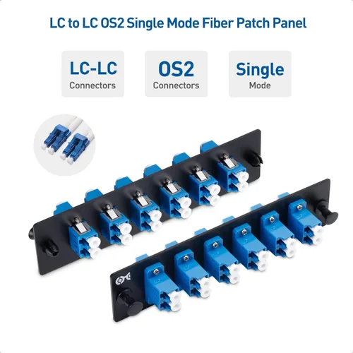 Vista 3 de Cable Matters Panel de conexión de fibra de modo único LC a LC OS2 de 12 fibras con 6 adaptadores de fibra óptica dúplex LCLC UPC - Compatible