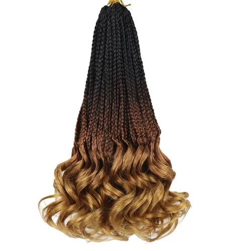 Vista 5 de Cabello de ganchillo con rizos franceses, trenzas de cabello de ganchillo con puntas rizadas, 14 pulgadas, preenlazadas, trenzas de caja tipo diosa