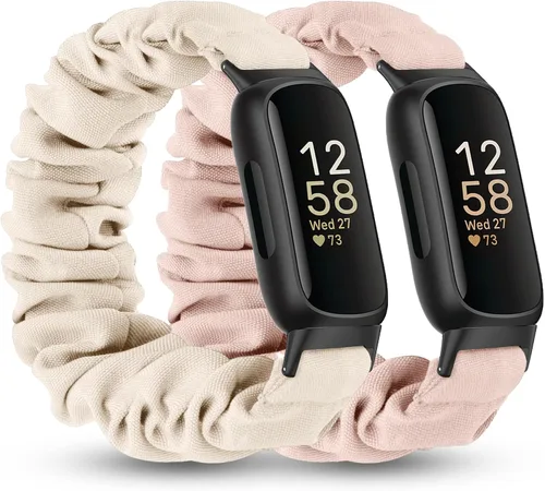 Vista 11 de 2 Pack Compatible with Fitbit Inspire 3 Bands for Women Men, Scrunchie Stretchy Strap Cute Elastic Sport Replacement Fabric Cloth Wristband for