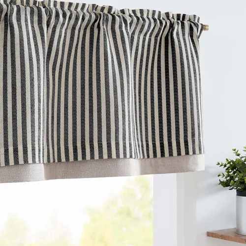 Vista 22 de Jinchan - Cenefa de Lino Rayado para Ventanas de 16 Pulgadas, Cortinas Oscuras para Pequeñas Ventanas, Cenefa de Doble Capa Estilo Granja para Sala