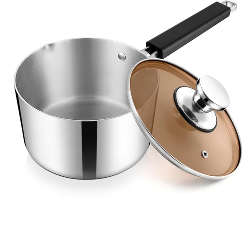 Vista 11 de E-far Cacerola de 1 cuarto de galón con tapa, olla pequeña de acero inoxidable con tapa de vidrio para cocinar, fácil de limpiar y sin óxido, apta