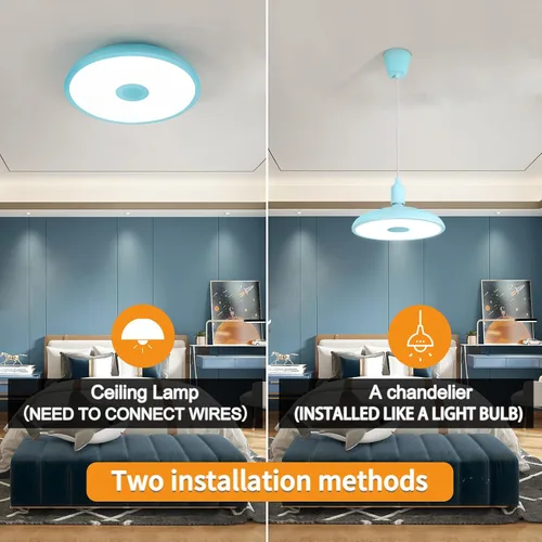 Vista 5 de Lámpara de techo LED impermeable azul cielo, lámpara de techo con música, con altavoz Bluetooth, 11 pulgadas 18 W, 2700K-6500K, color RGB