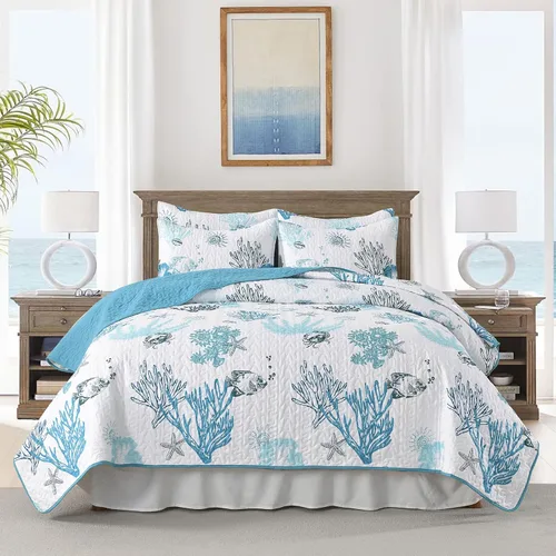 Vista 19 de HORIMOTE HOME Boho Quilt Twin Size Blue Bohemian Floral Quilt Bedding Set, Soft Lightweight Twin Comforter for All Season, Farmhouse Bedspread