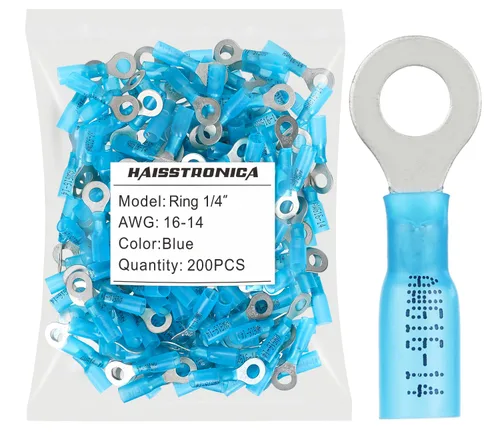 Vista 11 de haisstronica 100 conectores de anillo termorretráctiles de grado marino azul de 1/4 pulgadas, conectores de terminales de anillo de cobre rojo