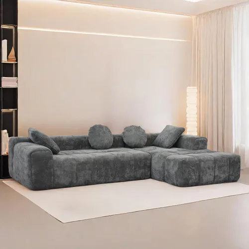 Vista 8 de L Shaped Modular Modern Compressed Gray Sofa,Comfy Corduroy Fluffy Couch with Deep Seat,No Assembly Required Couch for Living Room