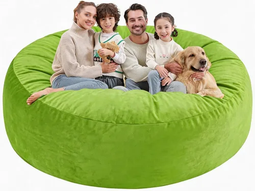 Vista 83 de Puf de 5 pies, puf grande con relleno de espuma viscoelástica, sofá puff esponjoso con funda de terciopelo holandés, puf redondo para sala de estar