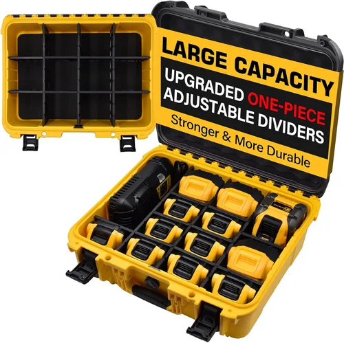 Case for Dewalt Battery – Waterproof Extra Large Hard Storage Box with 8 Adjustable One-Piece Molded Dividers, Heavy Duty Protective Organizer for