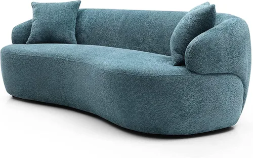 Vista 30 de JUSTONE Sofá de sala de estar curvado moderno de mediados de siglo de 101 pulgadas, sofá de tela Boucle de 4 asientos para dormitorio, oficina, beige