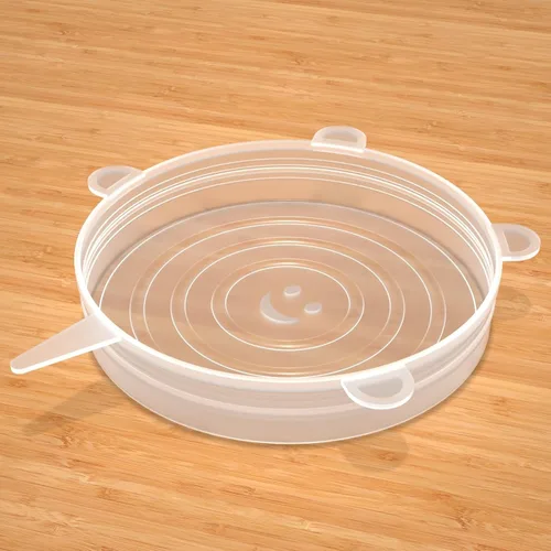 Vista 2 de Tapas elásticas de silicona, paquete de 4 tapas de silicona, cubiertas reutilizables para tazas, cuencos y platos, flexibles, redondas, color blanco