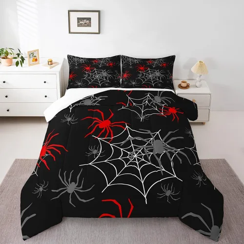 Vista 11 de Feelyou Juego de edredón de calabaza para todas las estaciones, decoración de Halloween, juego de ropa de cama con 1 funda de almohada, microfibra