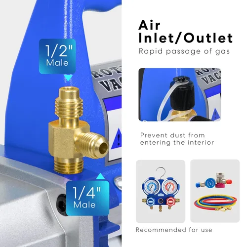Vista 5 de VIVOHOME Bomba de vacío de aire de paleta giratoria de una etapa de 110 V 1/4 HP 3.5 CFM con VIVOHOME 4 unidades de aceite de bomba de alto vacío