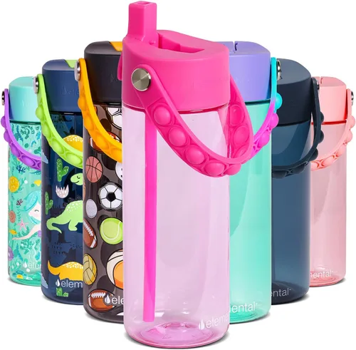 Vista 94 de Elemental Botellas de agua para niños – Botella de agua para niños Splash para la escuela con mango Pop-it – Botella de agua de plástico Tritan sin