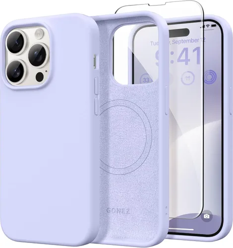 Vista 193 de GONEZ Funda magnética para iPhone 14, compatible con Magsafe, con protector de pantalla + protector de cámara, forro de microfibra antiarañazos