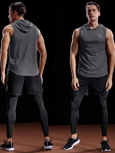 Vista 4 de NELEUS Dry Fit Workout Athletic Muscle Tank with Hoods Pack of 3