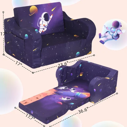 Vista 77 de MOMCAYWEX - Sofá para niños, 2 en 1, plegable, piel de melocotón, color azul
