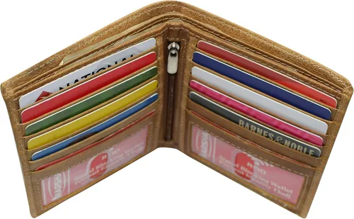 Vista 5 de MARSHAL RFID Bloqueo 2 ID Bifold Hipster Tarjeta de Crédito Billetera Genuina Cuero de Vaca, Beige Bronceado, Bifold