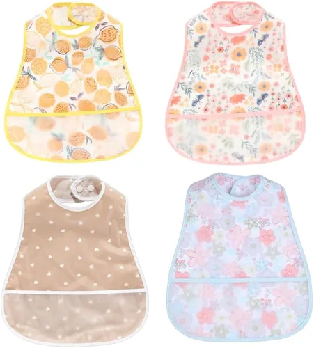 Vista 23 de Baberos para bebé impermeables, babero para niños pequeños - Babero de alimentación con bolsillo para bebé niño niña lavable 6-36M