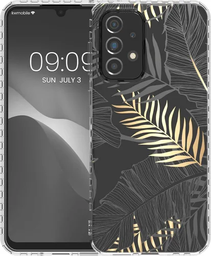Vista 8 de kwmobile Funda compatible con Samsung Galaxy A33 5G - Funda transparente con diseño de TPU suave - Hojas de palma oro/gris/transparente