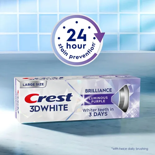 Vista 5 de Crest 3D White Brilliance - Pasta dental blanqueadora de dientes morada luminosa, 4.6 onzas, paquete de 3, pasta dental con fluoruro anticaries que