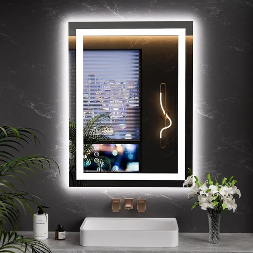 Vista 33 de LOAAO Espejo de baño LED RGB de 60 x 28 pulgadas con luces, grande, antiniebla, espejo de tocador de baño iluminado regulable, múltiples modos