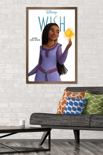 Vista 2 de Trends International Disney Wish - Póster de pared Asha Feature Series, 22.37 x 34.00 pulgadas, versión enmarcada en bronce