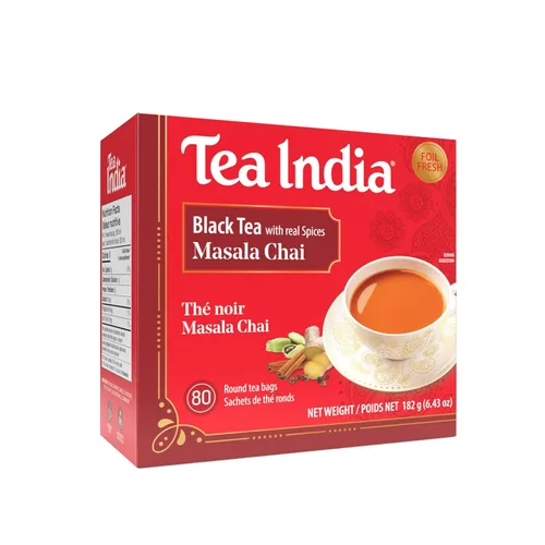 Tea India Masala Chai Tea Mezcla sabrosa de té negro e ingredientes naturales, té tradicional indio con cafeína de cuerpo completo, 80 bolsitas de