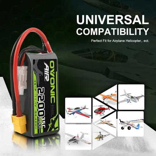 Vista 5 de OVONIC 3s Lipo Batería 35C 2200mAh 11.1V Lipo Batería con conector XT60 para avión RC Quadcopter Helicóptero FPV Drone (1 unidad)