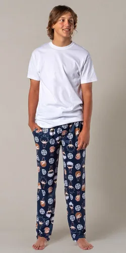 Vista 6 de Bioworld Jujutsu Kaisen Pantalones de Pijama para Hombre con Logo de Escuela de Hechiceros Chibi Impreso por Todas Partes