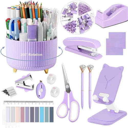 Vista 11 de Suministros de oficina, accesorios de escritorio, soporte de cinta, grapadora, tijera, removedor de grapas, caja de clips para carpeta, grapas