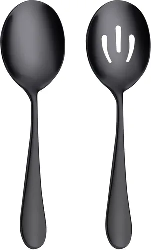 AOOSY Juego de cucharas de servir de acero inoxidable mate negro de 8.7 pulgadas, cucharas de servir x 1, cucharas ranuradas x 1 Utilidades