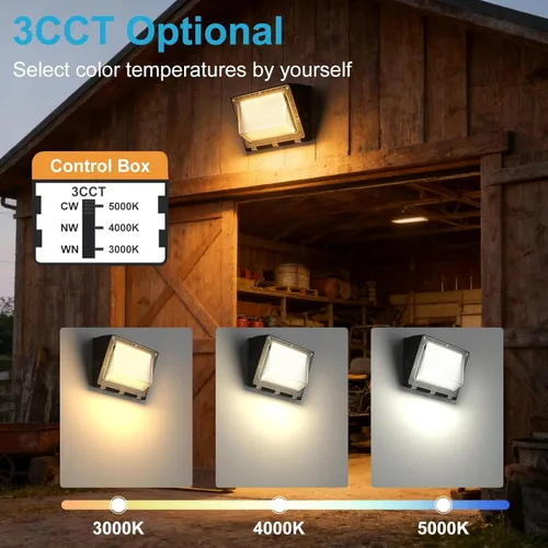 Vista 3 de Lightdot Paquete de 4 luces LED de pared de 150 W, 3CCT seleccionables (3000 K/4000 K/5000 K), 100-277 V del atardecer al amanecer con fotocélula