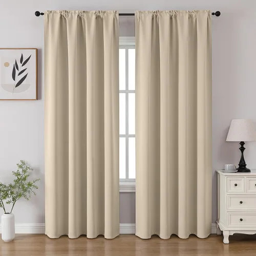 Vista 16 de CUCRAF - Cortinas opacas beige de 45 pulgadas, juego de 2 paneles con bolsillo para barra, cortinas para oscurecer dormitorios y sala de estar