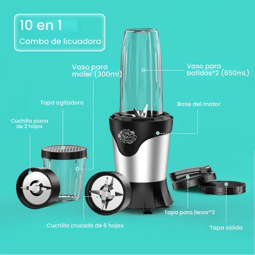 Vista 6 de Suavo Licuadora de Batidos 1100W Batidora Personal Portátil para Batidos y Smoothies con 2 * 22Oz Vasos Para Llevar y Tapas, Incluye Molinillo