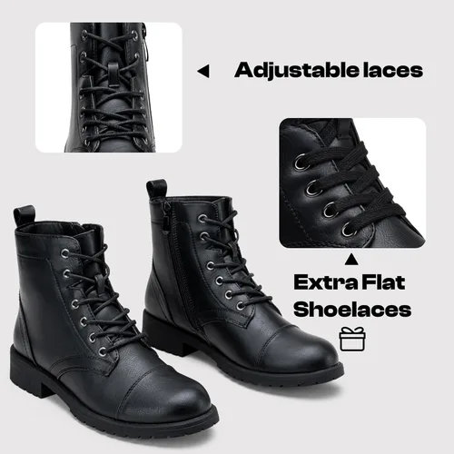 Vista 3 de Vepose Botines de moda para mujer, botines de tacón bajo con cordones para mujer