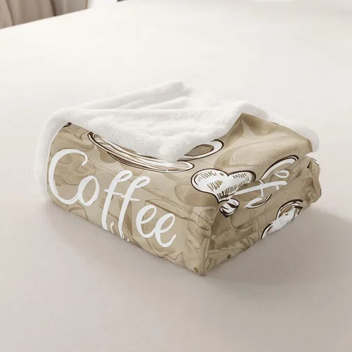 Vista 5 de Coffee Theme Throws Blanket,Coffee Cup Cute Heart Blanket for Girls Teens Adults,Brown Sketch Graffiti Fleece Blanket Room Decor,X