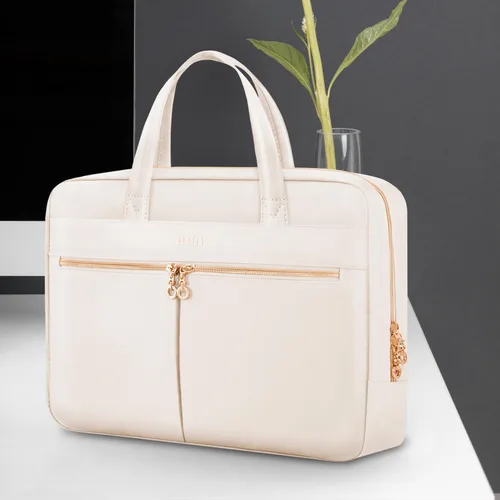 Vista 3 de Ferkurn Funda para Laptop para Mujeres y Hombres, Bolsa para Computadora Compatible con MacBook/HP/LG/Dell, Correa de Hombro Delgada Maletín Beige
