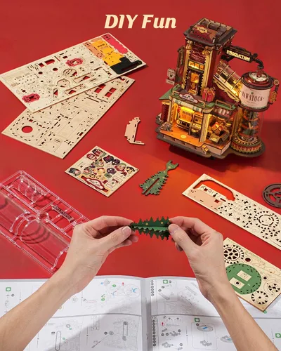 Vista 8 de ROKR Rompecabezas 3D de madera para adultos - Kit de modelo mecánico de fábrica de regalo con música y luces, 449 piezas de rompecabezas de madera