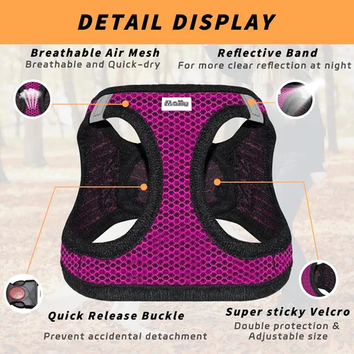 Vista 2 de Juego de arnés y correa para perro, arnés reflectante ajustable sin tirones con malla de aire acolchada para perros y gatos pequeños y medianos