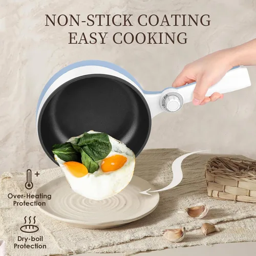 Vista 4 de Audecook Olla Caliente Eléctrica, Mini Sartén Eléctrica Portátil de 1.7L con Ajuste de Potencia, Sartén de Salteado Antiadherente para Ramen