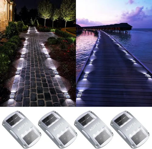 Vista 17 de AGPTEK Luces Solares para Entrada de Vehículos 1 Paquete, Luces Marcadoras Solares LED Impermeables para Cubierta al Aire Libre, Muelle, Marina