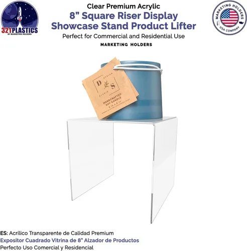 Vista 2 de Marketing Holders Soporte de exhibición de acrílico cuadrado transparente de 8 pulgadas para encimera de plexiglás decorativo, sin plataforma