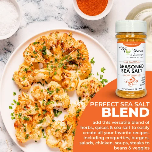 Vista 4 de Mo'Spices & Seasonings - Sal marina sazonada, baja en sodio, multiusos - Botella de 8 onzas