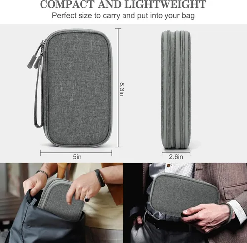 Vista 16 de FYY Organizador para accesorios electrónicos, para viajes, para cables, celular y cargadores, estuche portátil, impermeable, doble capa, bolsa