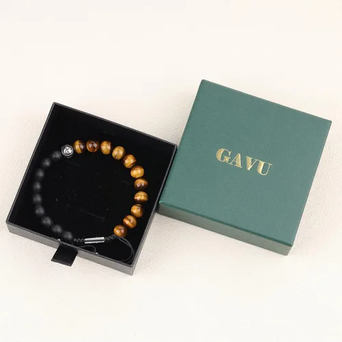 Vista 7 de GAVU Pulsera de cristal, pulsera de cuentas de ónix Yin Yang para hombre